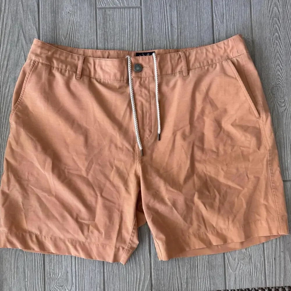 Faherty All Day Shorts Mens 36 Orange Casual Drawstring Pockets Performance 6”